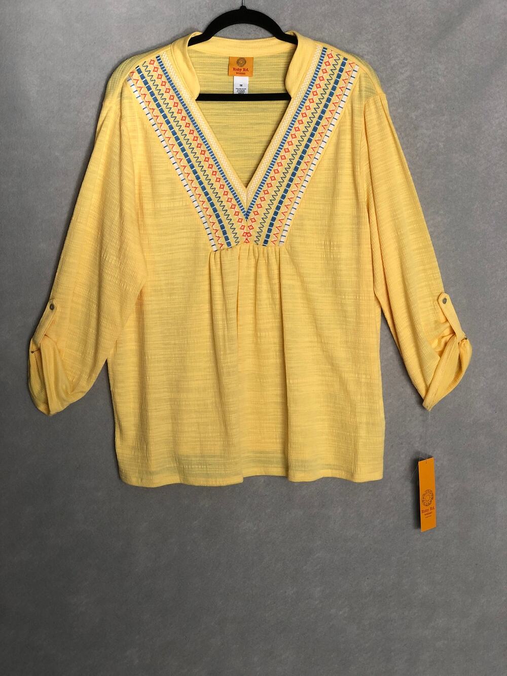 Ruby Rd. V-Neck Trim Top Soft Relaxed in Lemon Women's 1X NEW